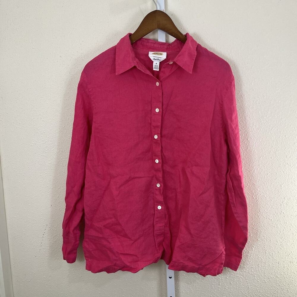Talbots Irish Linen Button Down Shirt Womens 18 Pink Coastal Preppy